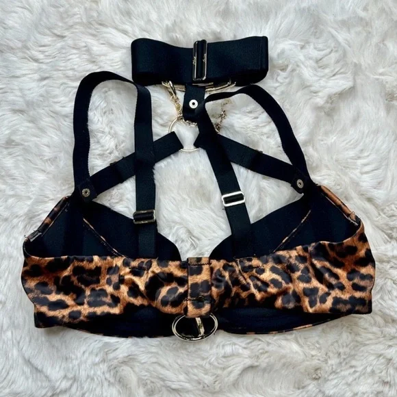 RARE 🔥 Honey Birdette CHASTITY 🐆🖤 Jaguar 3 Piece Set 34D, M Waspie, XS Brief